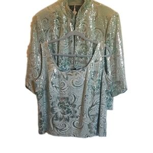 VTG Alex Evening Plus Sz 3 Piece Sequin Evening Pant Set Women's 18W Sage Green